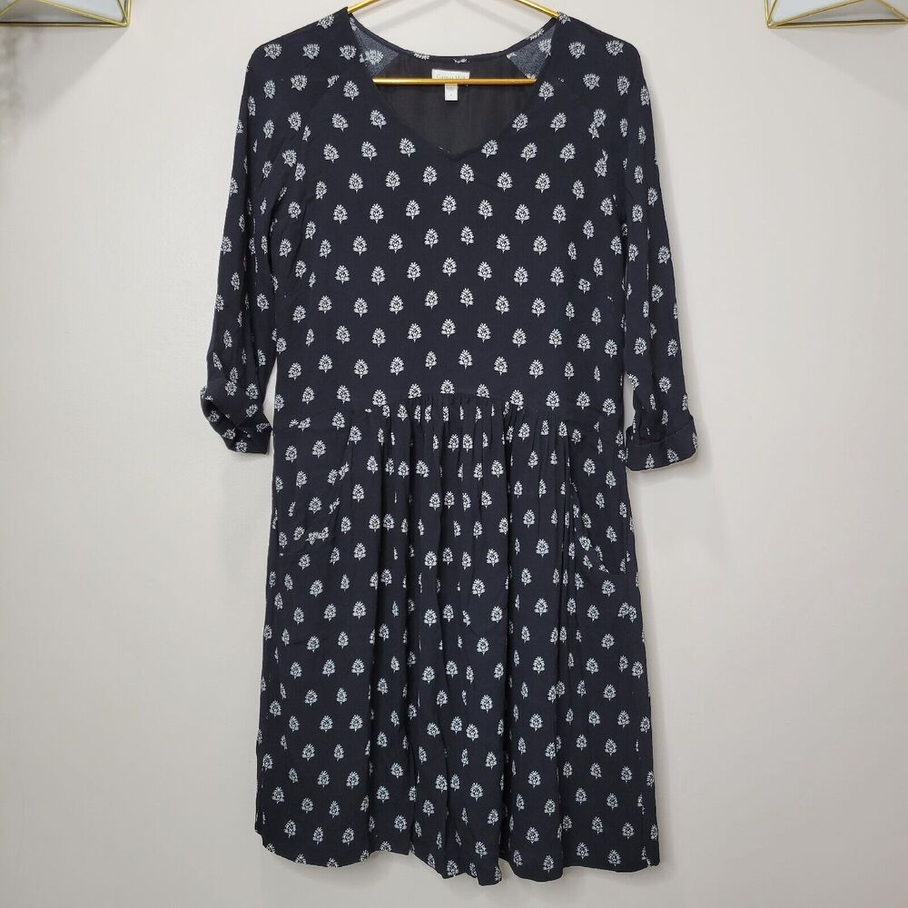 Garnet Hill Black floral print Dress Size 4 Lined with Pockets